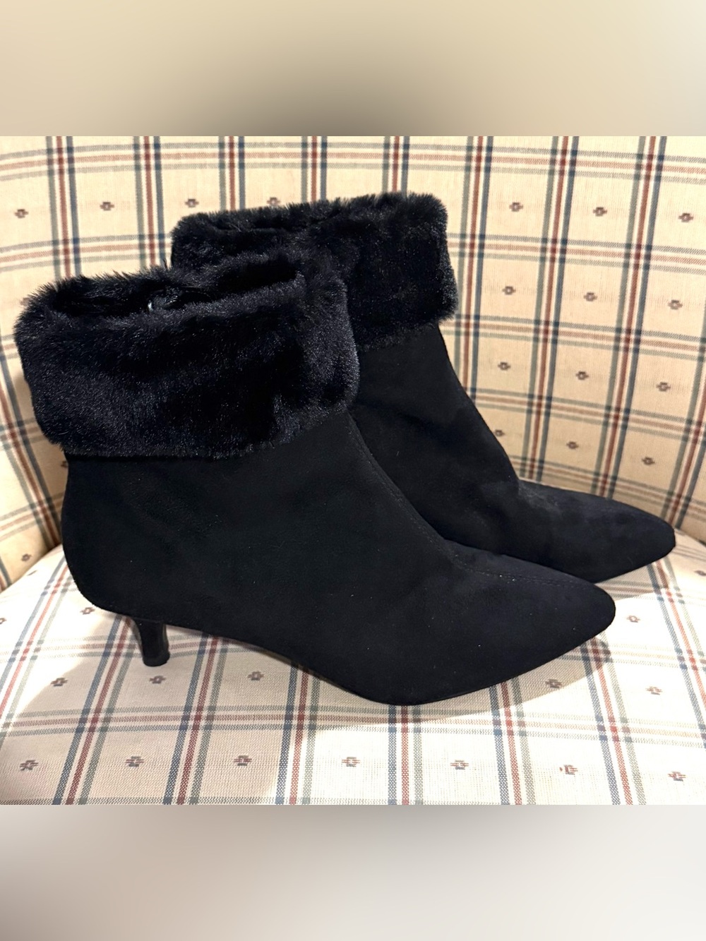 Impo Black Faux-Fur Cuff Suede Ankle Boots
